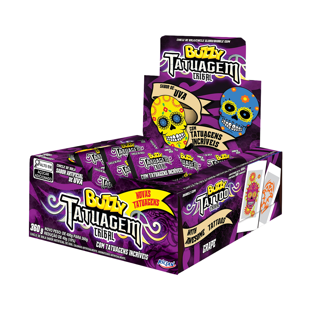 CHICLES BUZZY TRIBAL TATTO UVA