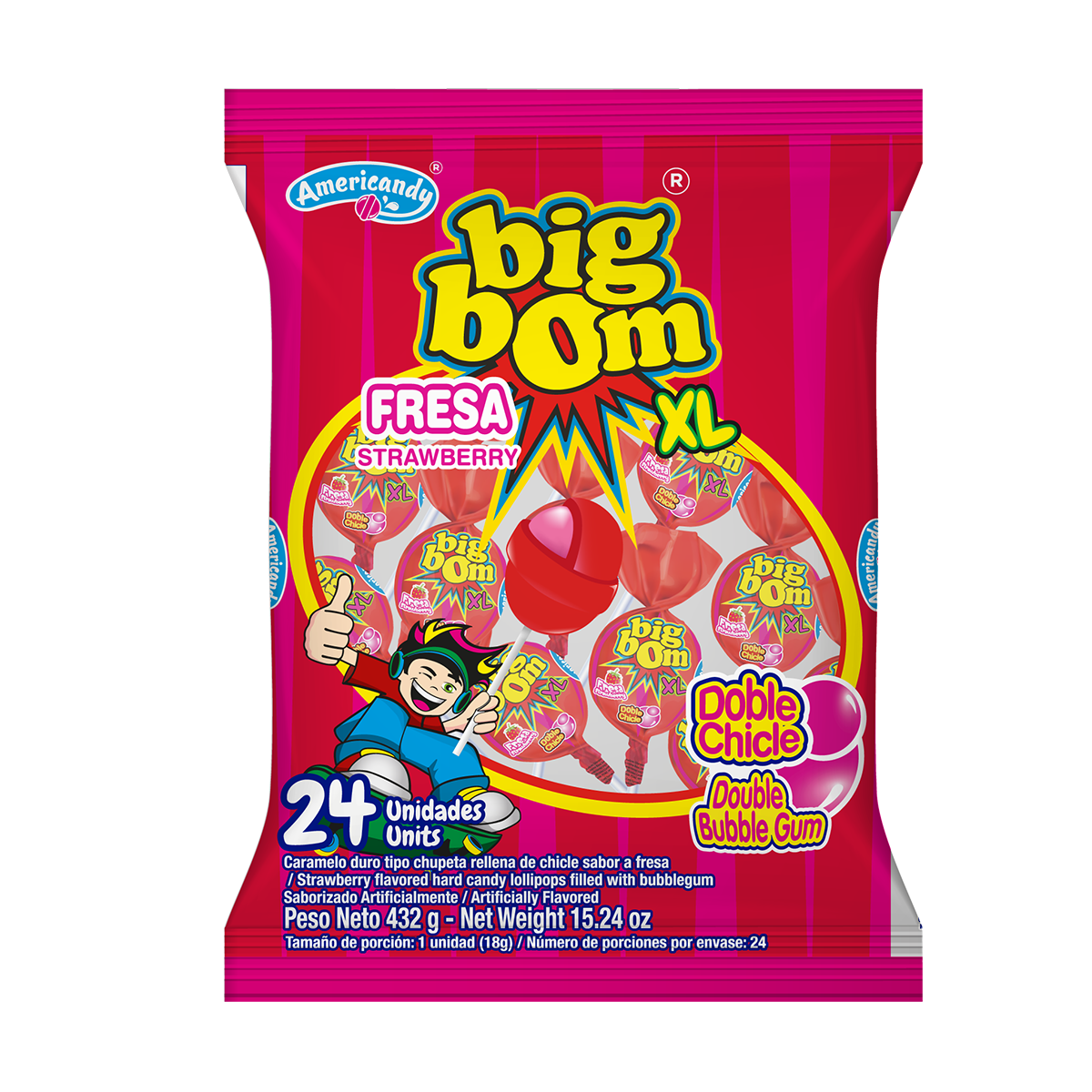 CHUPETIN BIG BOM FRESA XL - 24 UNIDADES