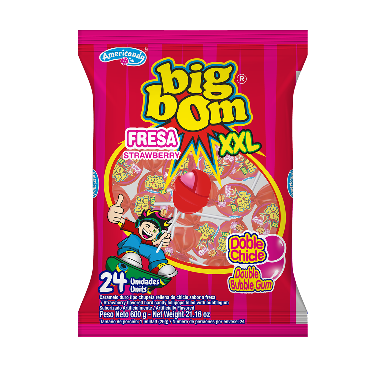 CHUPETIN BIG BOM FRESA XXL - 24 UNIDADES