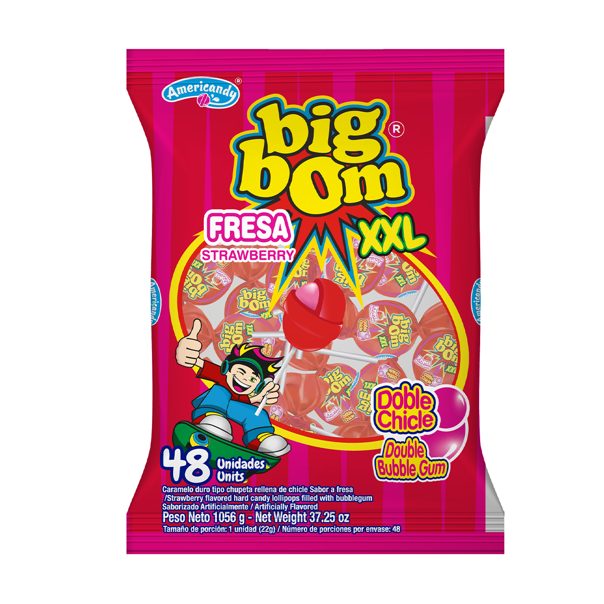 CHUPETIN BIG BOM FRESA XXL - 48 UNIDADES