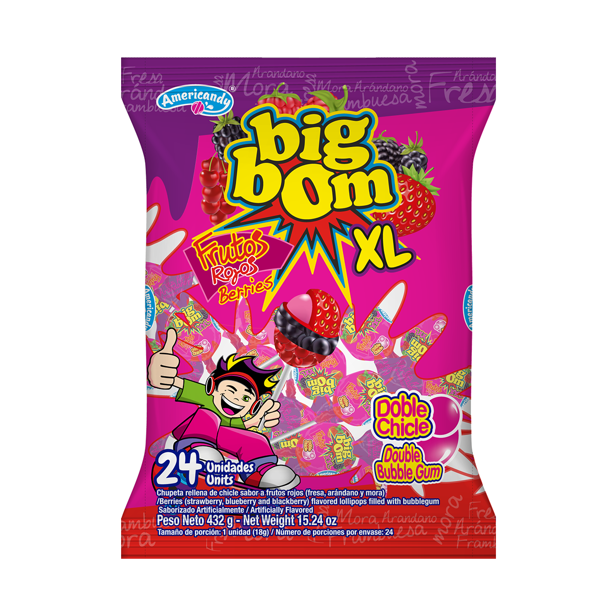 CHUPETIN BIG BOM FRUTOS ROJOS XL - 24 UNIDADES