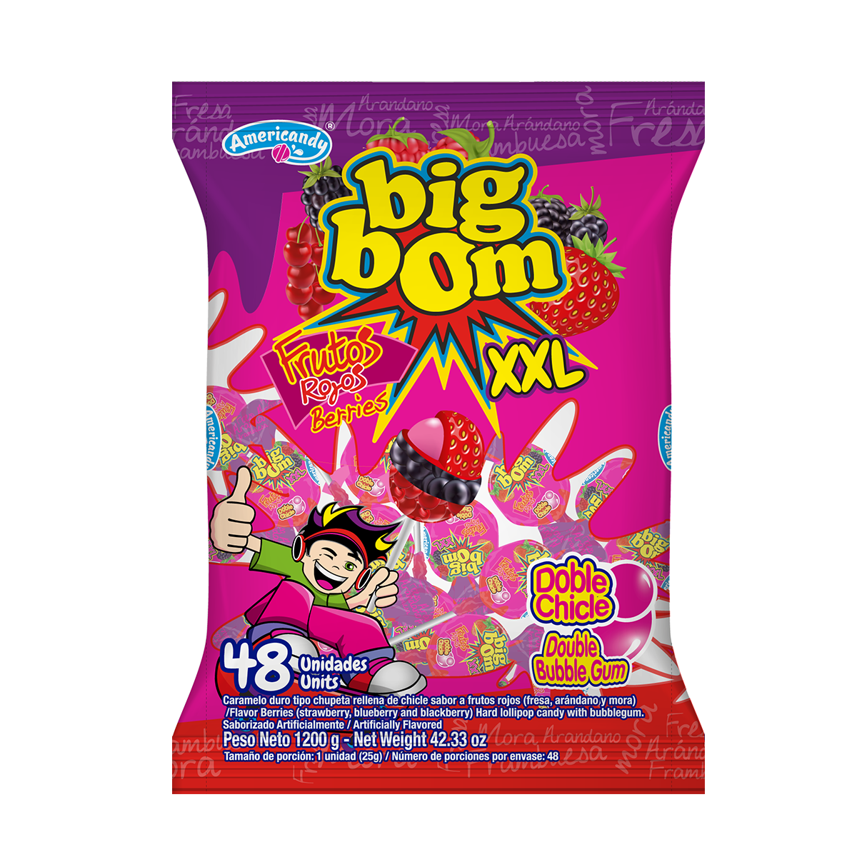 CHUPETIN BIG BOM FRUTOS ROJOS XXL - 48 UNIDADES